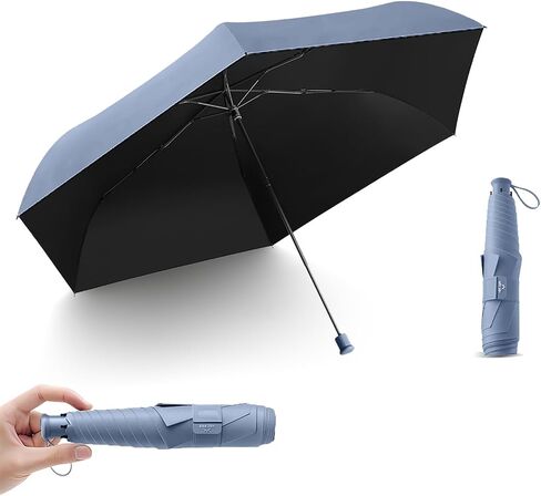 Travel Folding Extra-Large Carbon Umbrella,Ultra-Lightweight/Thin,Compact,Portable,110cm Large Canopy,3cm Wide Umbrella Strap,Teflon Coating,Anti UV,UPF50+,Sun/Rain,6Ribs,Men/Women/Kids,Backpack/Car in Kuwait