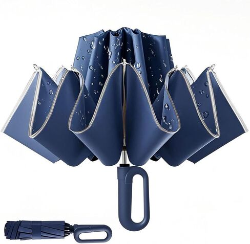 Inverted Umbrella with Carabiner Handle, Wind Proof Umbrellas For Rain and Sun, 46 Inch Portable Reverse Folding Compact Umbrella for Women Men, 10 Ribs in Saudi Arabia