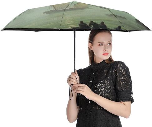 Golden Mist Automatic Folding Umbrella – Compact Travel Windproof Waterproof Umbrella, Small Portable Lightweight for Rain, Fits Backpack Suitcase Car in Kuwait