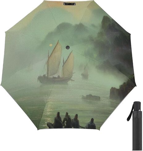 Golden Mist Automatic Folding Umbrella – Compact Travel Windproof Waterproof Umbrella, Small Portable Lightweight for Rain, Fits Backpack Suitcase Car in Kuwait