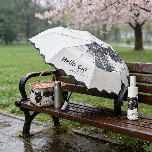 Cute Cat Mini Umbrella,Compact Cat Umbrella - Automatic Folding, Dual-Use Rain and Sun Protection, Black Coating Anti-UV, Windproof, Lightweight, Portable Travel Companion for Men and Women in Kuwait