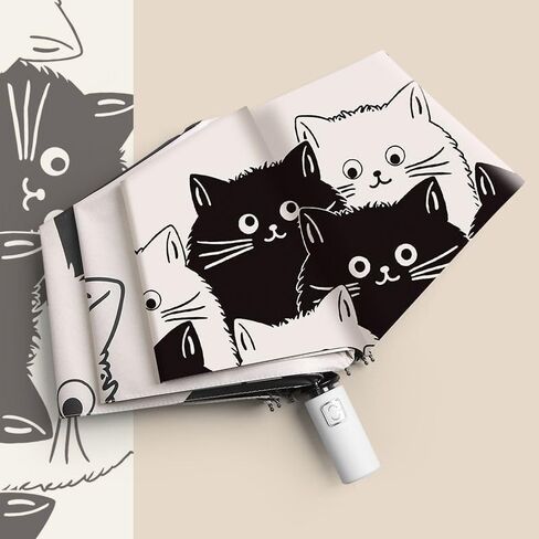 Cute Cat Mini Umbrella,Compact Cat Umbrella - Automatic Folding, Dual-Use Rain and Sun Protection, Black Coating Anti-UV, Windproof, Lightweight, Portable Travel Companion for Men and Women in Kuwait