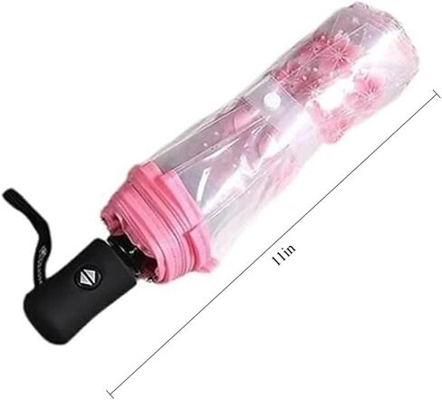 Clear Folding Umbrella 11-Inch, Compact Transparent with Pink Cherry Blossom Design, Windproof for Rainy Days, Suitable for Daily Outdoor Use for Men & Women in Saudi Arabia