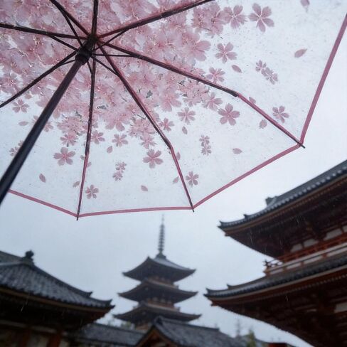 Clear Folding Umbrella 11-Inch, Compact Transparent with Pink Cherry Blossom Design, Windproof for Rainy Days, Suitable for Daily Outdoor Use for Men & Women in Saudi Arabia