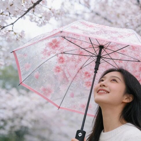 Clear Folding Umbrella 11-Inch, Compact Transparent with Pink Cherry Blossom Design, Windproof for Rainy Days, Suitable for Daily Outdoor Use for Men & Women in Saudi Arabia