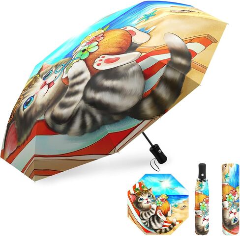 Automatic Folding Cat Umbrella Hawaiian Travel Gifts Compact Portable Inverted Umbrellas for Rain Windproof Umbrellas Open Close Auto Sunshade Parasol Umbrella for Sun UV Protection in Kuwait