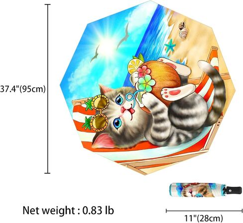 Automatic Folding Cat Umbrella Hawaiian Travel Gifts Compact Portable Inverted Umbrellas for Rain Windproof Umbrellas Open Close Auto Sunshade Parasol Umbrella for Sun UV Protection in Kuwait