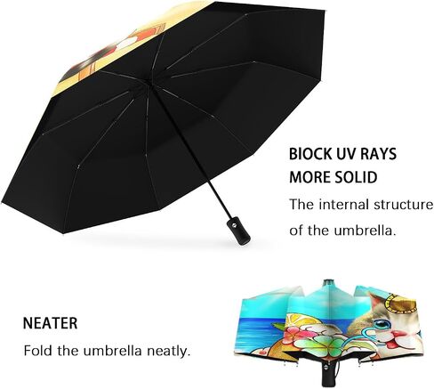 Automatic Folding Cat Umbrella Hawaiian Travel Gifts Compact Portable Inverted Umbrellas for Rain Windproof Umbrellas Open Close Auto Sunshade Parasol Umbrella for Sun UV Protection in Kuwait