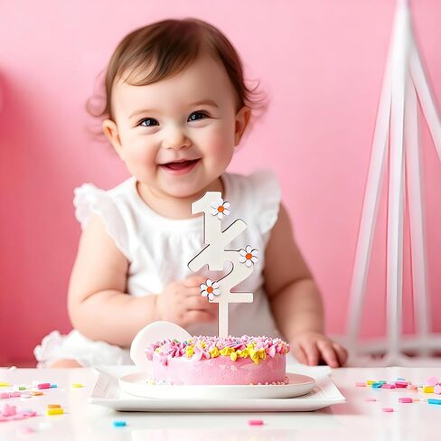 1/2 Birthday Daisy Cake Topper – Happy 1/2 Birthday Girl Decoration for Baby's 6-Month Milestone. Perfect for Half Birthday Parties, Anniversary Celebrations, (half birthday) in Kuwait
