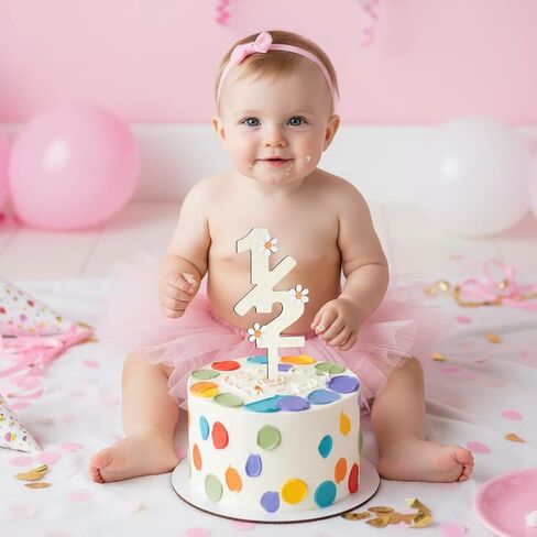 1/2 Birthday Daisy Cake Topper – Happy 1/2 Birthday Girl Decoration for Baby's 6-Month Milestone. Perfect for Half Birthday Parties, Anniversary Celebrations, (half birthday) in Kuwait