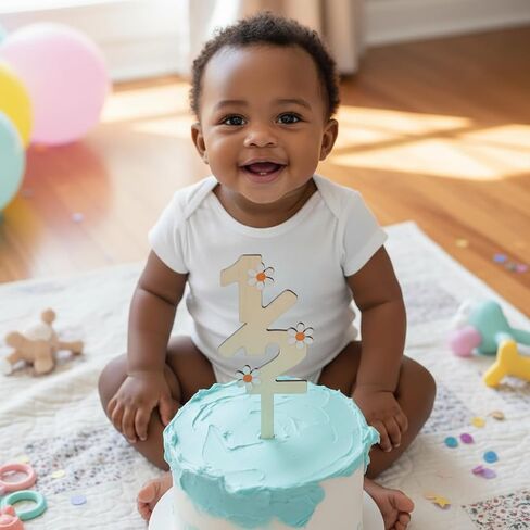 1/2 Birthday Daisy Cake Topper – Happy 1/2 Birthday Girl Decoration for Baby's 6-Month Milestone. Perfect for Half Birthday Parties, Anniversary Celebrations, (half birthday) in Kuwait