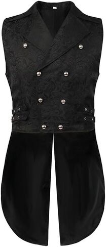 Adult Gothic Steampunk Sleeveless Tailcoat Double Breasted Victorian Ruffled Vest in Saudi Arabia