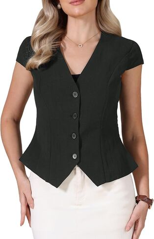 Allegra K Vest for Women Summer Tops Button Down Cap Sleeve Business Casual Dressy Clothes in Kuwait