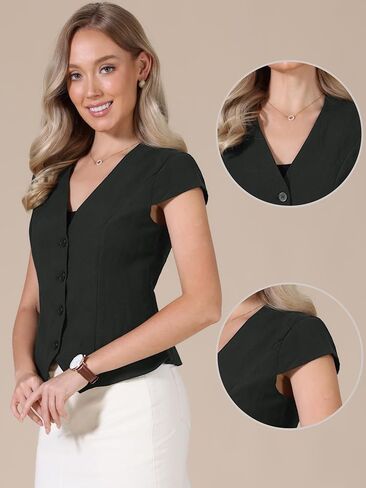 Allegra K Vest for Women Summer Tops Button Down Cap Sleeve Business Casual Dressy Clothes in Kuwait