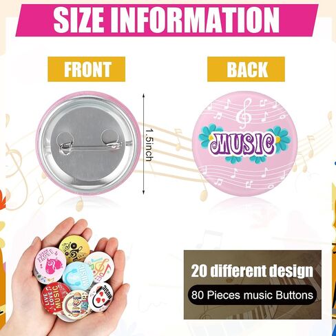 Huquary 80 Pcs Funny Music Buttons Pins Musical Graduation Class Gifts Bulk Round Metal Academic Badge Brooch for Music Lovers Students Class of 2026 Party Favors Rock Band Themed Decorations in Kuwait