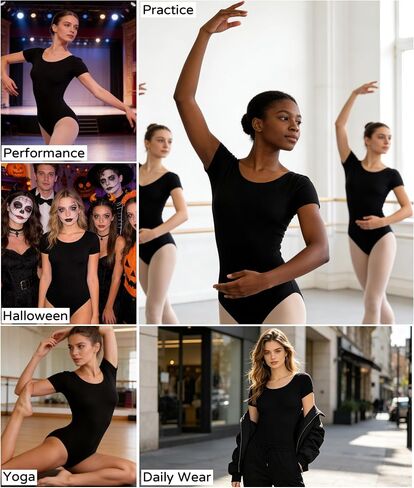 Women's Short Sleeve Black Ballet Leotard for Dance, 5pcs Dance Hairnets & 20pcs Hair Pins in Kuwait