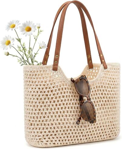 Crochet Beach Bags for Women, Beach Purse, Boho Woven Tote with Leak-Proof Lining for Summer Vacation Travel Casual Shoulder Bag Soft in Saudi Arabia