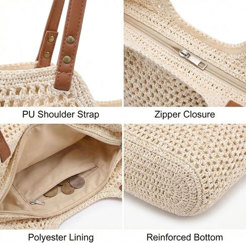 Crochet Beach Bags for Women, Beach Purse, Boho Woven Tote with Leak-Proof Lining for Summer Vacation Travel Casual Shoulder Bag Soft in Saudi Arabia