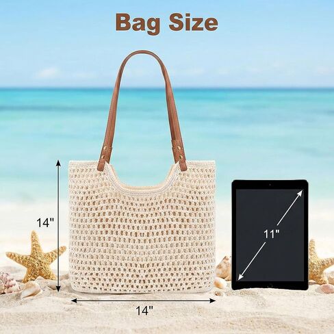 Crochet Beach Bags for Women, Beach Purse, Boho Woven Tote with Leak-Proof Lining for Summer Vacation Travel Casual Shoulder Bag Soft in Saudi Arabia