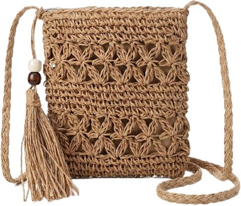 Handwoven Crochet Bag for Women Summer, Boho Woven Macrame Tote Shoulder Purse with Tassels, Vacation Beach Casual Travel Handbag in Kuwait