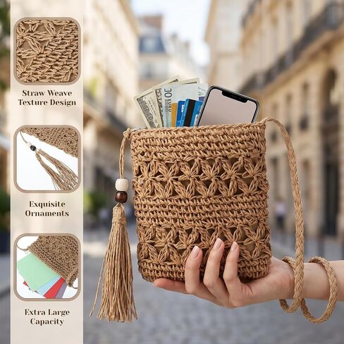 Handwoven Crochet Bag for Women Summer, Boho Woven Macrame Tote Shoulder Purse with Tassels, Vacation Beach Casual Travel Handbag in Kuwait