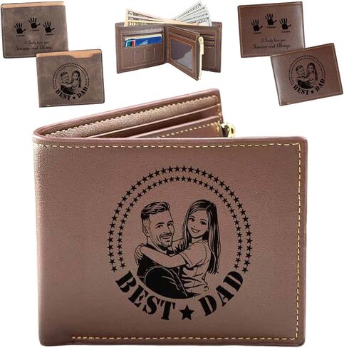 Personalized Leather Wallet for Men, Custom Engraved Wallet with Photo and Name, Mens Wallets for Dad, Son, Boyfriend, Husband, Custom Birthday/Father's Day/Christmas/Valentines Gift in Kuwait