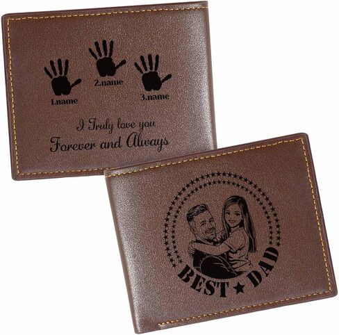 Personalized Leather Wallet for Men, Custom Engraved Wallet with Photo and Name, Mens Wallets for Dad, Son, Boyfriend, Husband, Custom Birthday/Father's Day/Christmas/Valentines Gift in Kuwait