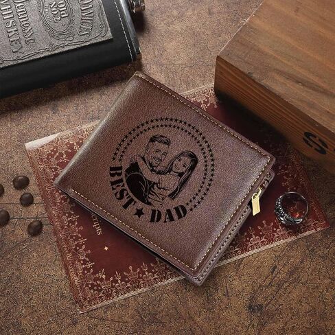 Personalized Leather Wallet for Men, Custom Engraved Wallet with Photo and Name, Mens Wallets for Dad, Son, Boyfriend, Husband, Custom Birthday/Father's Day/Christmas/Valentines Gift in Kuwait