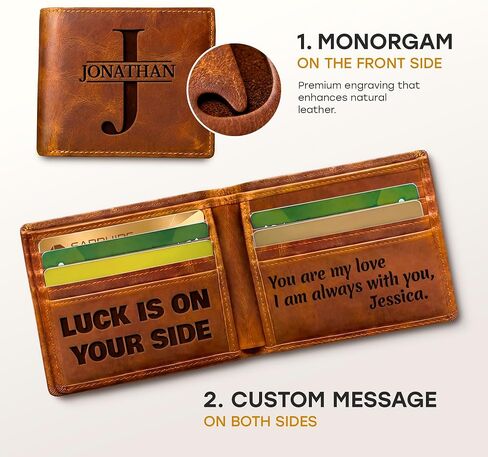 Personalized Slim Wallet for Men with Monogram Engraving, Engraved Card Holder with RFID Blocking, ID Window - Custom Minimalist Wallets for Husband, Boyfriend, Dad - Mens Gifts, Birthday Gift Idea in Saudi Arabia