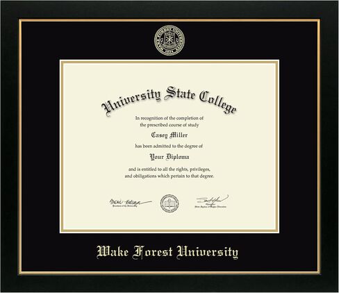 Wake Forest University 14" w x 11" h Diploma Frame - Fits a bachelor's, master's and phd - Gold Embossed Diploma Frame - Black Moulding with Black and Gold Matting - Officially Licensed in Kuwait