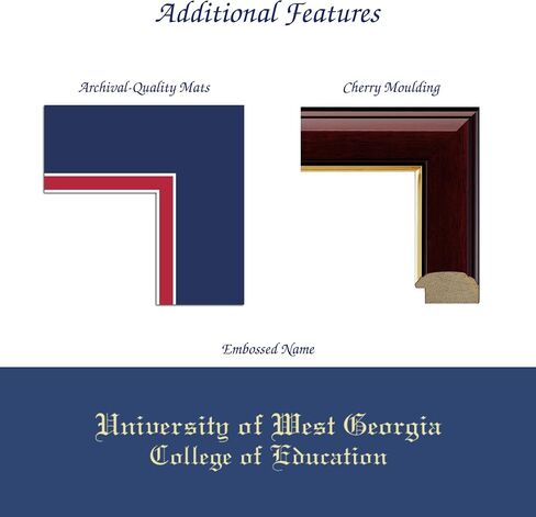 University of West Georgia College of Education 14" w x 11" h Diploma Frame - Fits a bachelor's and master's - Gold Embossed Diploma Frame - Cherry Moulding with Royal Blue and Red Matting in Kuwait