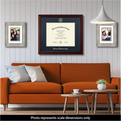 Drexel University 17" w x 14" h Diploma Frame - Fits a phd - Gold Embossed Diploma Frame - Cherry Moulding with Navy and Gold Matting - Officially Licensed in Kuwait