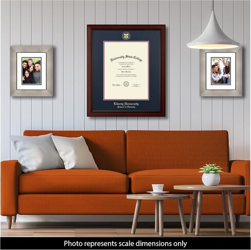 Liberty University School of Divinity 13" w x 17" h Diploma Frame - Fits a master's and phd - Gold Embossed Diploma Frame - Cherry Moulding with Navy and Red Matting - Officially Licensed in Kuwait