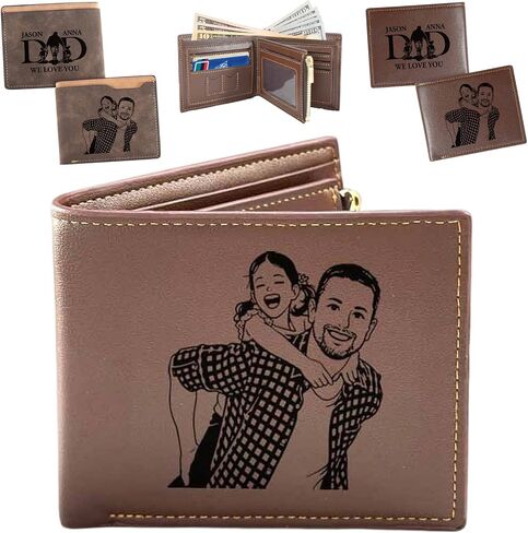 Personalized Leather Wallet for Men, Custom Engraved Wallet with Photo and Name, Mens Wallets for Dad, Son, Boyfriend, Husband, Custom Birthday/Father's Day/Christmas/Valentines Gift in Kuwait