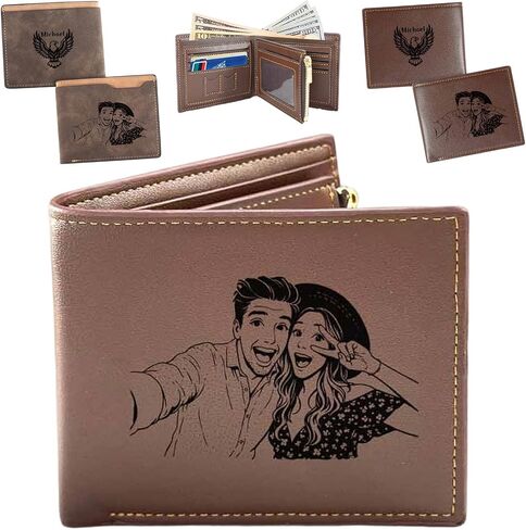 Personalized Leather Wallet for Men, Custom Engraved Wallet with Photo and Name, Mens Wallets for Dad, Son, Boyfriend, Husband, Custom Birthday/Father's Day/Christmas/Valentines Gift in Kuwait