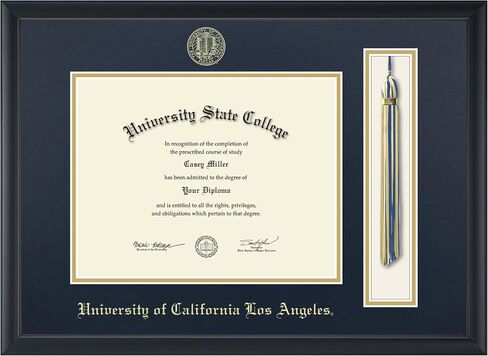 University of California Los Angeles 11" w x 8.5" h Tassel Diploma Frame - Fits a bachelor's, master's and phd - Gold Embossed Tassel & Cord Diploma Frame - Officially Licensed in Kuwait