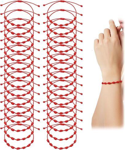 30PCS Red String Bracelets, 7 Knot Red Rope Cord Adjustable Handmade String Luck Bracelet for Protection Womens Mens in Saudi Arabia