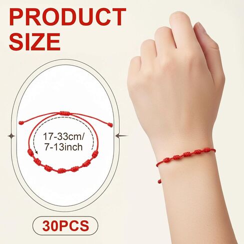 30PCS Red String Bracelets, 7 Knot Red Rope Cord Adjustable Handmade String Luck Bracelet for Protection Womens Mens in Saudi Arabia