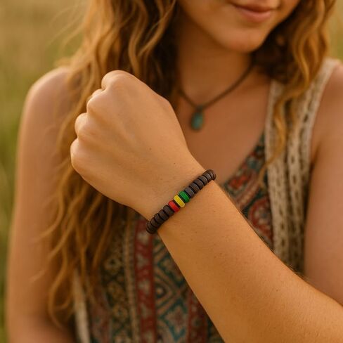 PinMaze Rasta Bead Bracelet - Jamaican Adjustable Wristband for Men Women in Kuwait