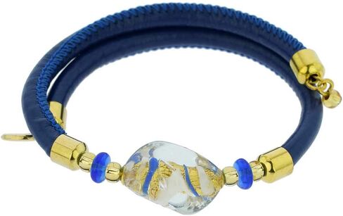 Glass Of Venice Delizia Murano Glass Leather Bracelet - Blue in Kuwait