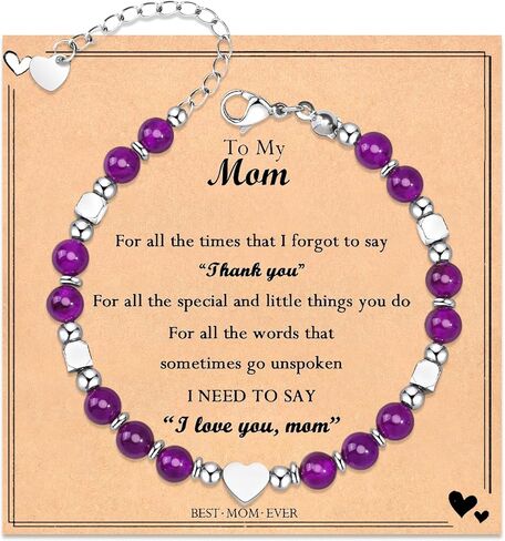 Mothers Day Gifts for Mom from Daughter Son, Amethyst Mother Bracelet Jewelry, Christmas Mother Valentines day Birthday Mom Gifts Presents Ideas in Saudi Arabia