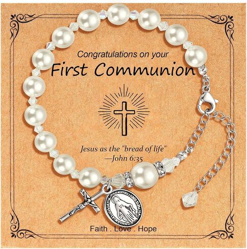 C-leen First Communion Gifts for Girls, Cross Bracelet First Holy Communion Favors Religious Jewelry for Teens, Christian Catholic Communion Confirmation Gifts Easter Basket Stuffers for Teen in Kuwait