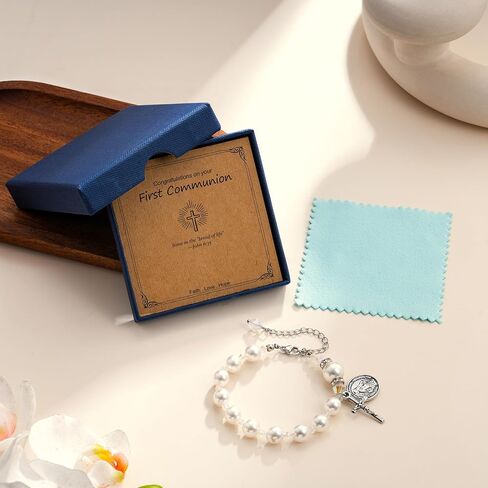 C-leen First Communion Gifts for Girls, Cross Bracelet First Holy Communion Favors Religious Jewelry for Teens, Christian Catholic Communion Confirmation Gifts Easter Basket Stuffers for Teen in Kuwait
