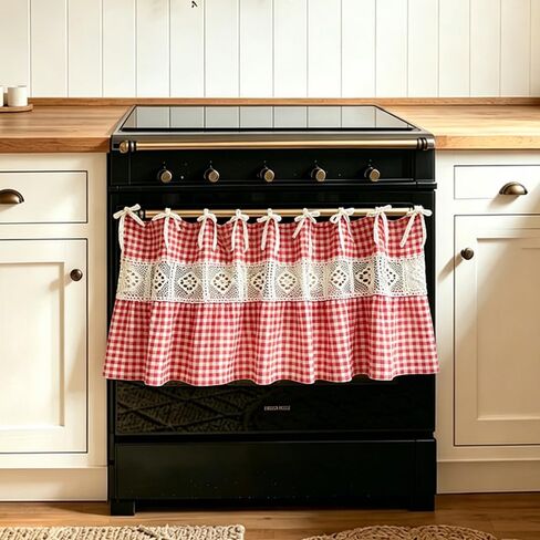 Vintage Red Gingham Kitchen Sink Oven Curtain, Farmhouse Tie Top Cafe Curtain with Bow Ties for Small Window, Country Tier Curtain for Cabinet Stove Decor 1 Panel (Red,W39 L20 inch) in Saudi Arabia