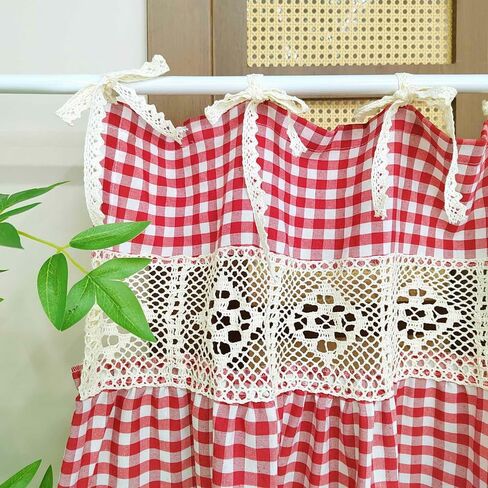 Vintage Red Gingham Kitchen Sink Oven Curtain, Farmhouse Tie Top Cafe Curtain with Bow Ties for Small Window, Country Tier Curtain for Cabinet Stove Decor 1 Panel (Red,W39 L20 inch) in Saudi Arabia