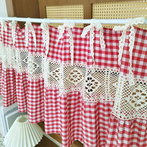 Vintage Red Gingham Kitchen Sink Oven Curtain, Farmhouse Tie Top Cafe Curtain with Bow Ties for Small Window, Country Tier Curtain for Cabinet Stove Decor 1 Panel (Red,W39 L20 inch) in Saudi Arabia