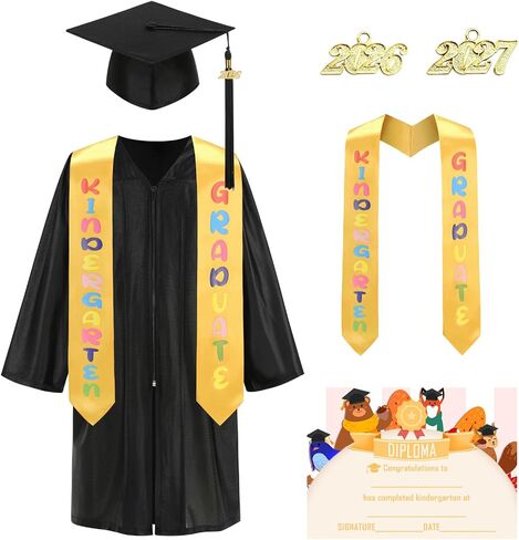 GRAJTCIN Kindergarten Preschool Cute Graduation Cap and Gown with 2026 Tassel Graduation Stole and Certificate 6 Pcs in Kuwait