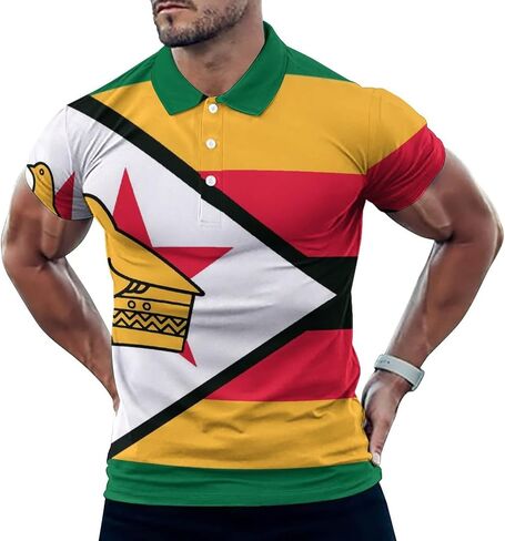 Zimbabwe Flag Men's Polo Shirt Short Sleeve Casual Pullover T-Shirt Tee Top in Saudi Arabia