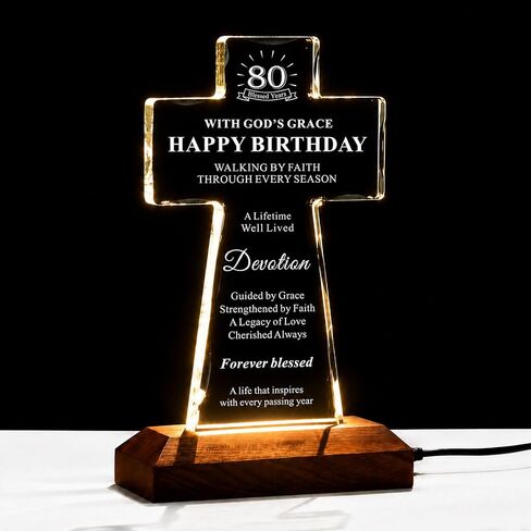 50th Birthday Gifts for Women Men, Lighted K9 Crystal Cross with Wooden Base, Christian Birthday Gift for Mom Dad Wife Friend, Religious Faith Keepsake Decor, 50 Blessed Years in Saudi Arabia