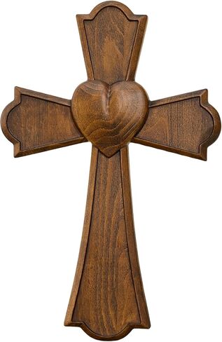 BGCarvedGrace Wooden Wall Cross with Heart Center, Retro Wood Wall Decor, Religious Home Accent (10 Inch) in Saudi Arabia